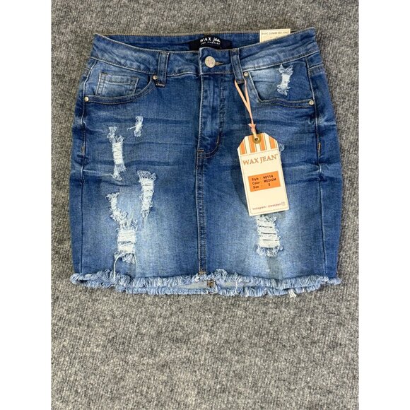 Wax Jean womens size Small Blue Denim Distressed Skirt - Picture 8 of 13